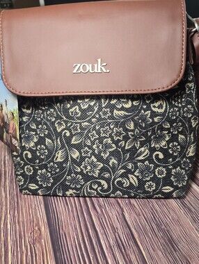 Zouk Ethnic Motifs Printed Structured Sling Bag w brown vegan leather flaP NWT